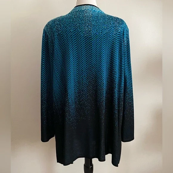 Ming Wang Acrylic Black & Blue Cardigan Jacket Plus Size 3X Side Vents - Picture 4 of 10